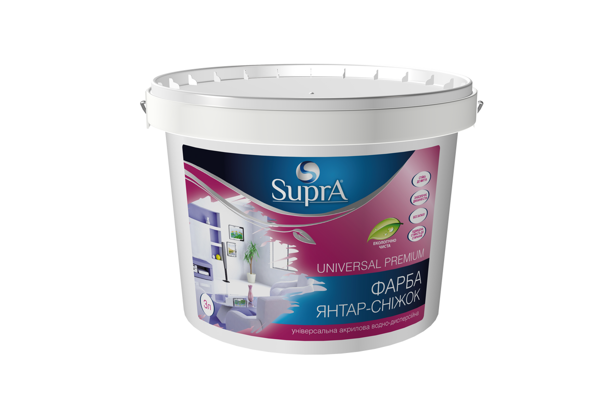 Фарба SUPRA Янтар-Сніжок універсальна, акрилова, біла 1,4 кг